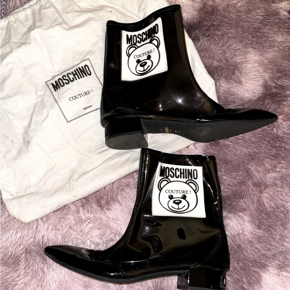 COPY - MOSCHINO Logo Patch Patent/Black Transparent Boots